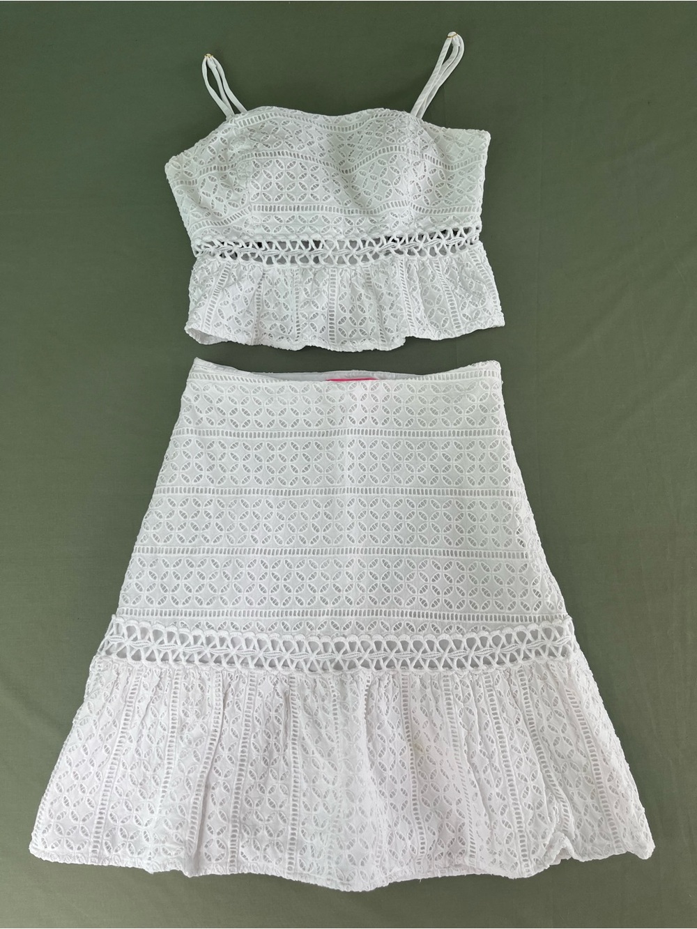 Lilly Pulitzer Jan Two-Piece Set Resort White Eyelet Lace Crop Top+Skirt size 0